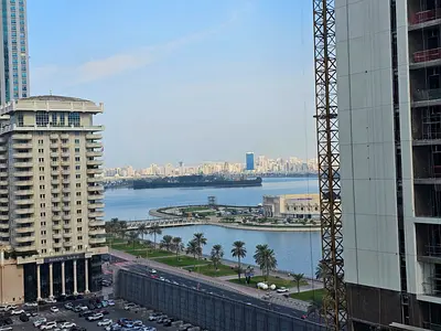 Stunning full sea view overlooking Al Majaz Corniche 3-bedroom apartment with living room in one of the best towers in Sharjah. Includes maid’s room