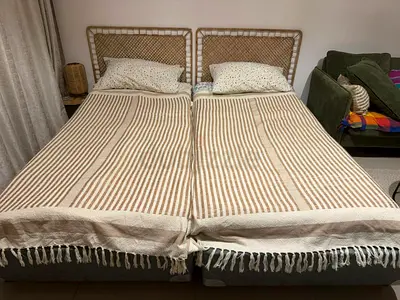 Pair of Single Beds with Rattan Headboards - Good Condition