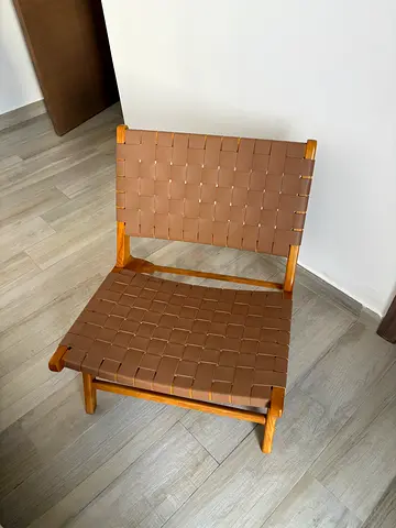Solid Wood Folding Chair with Woven Leather Seat