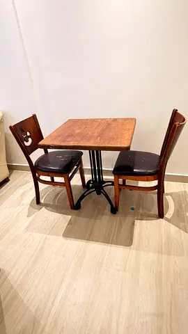 Wooden 2-Seater Dining Table with 2 Chairs - Compact Set