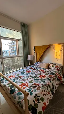 Wooden Double Bed with Mattress and Bedding - Good Condition + 1 side table  lamp