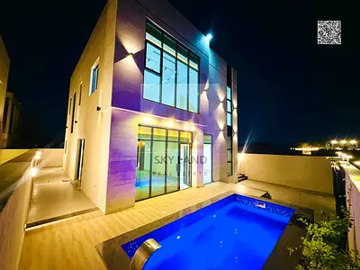 Villa with indoor pool, fees included, near the mosque. One of the most luxurious villas in Ajman.