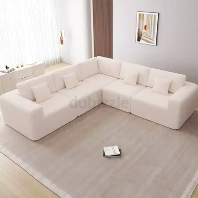 Large L-shaped Cream Fabric Corner Sofa - Modern Modular Sectional