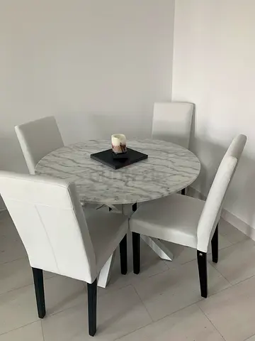 Round Marble-Top Dining Table - Good Condition
