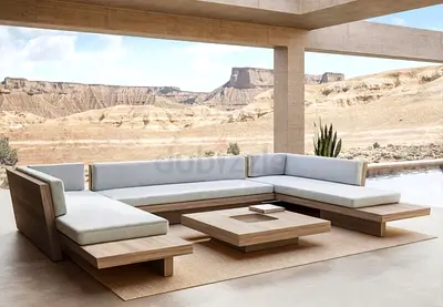 Modern Low-Profile Outdoor Sectional Sofa with Coffee Table