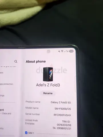 Samsung Galaxy Z Fold 3 Tdra 256gb Dual pysical sim front screen lines inside screen prrfect