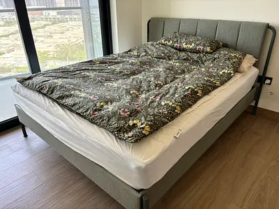 Green Upholstered Double Bed Frame with Headboard – Excellent Condition