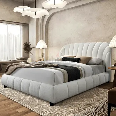 Curved padded super king velvet hydraulic bed frame