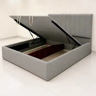 Grey Upholstered Ottoman Storage Bed with Headboard - King/Queen (Please confirm size)