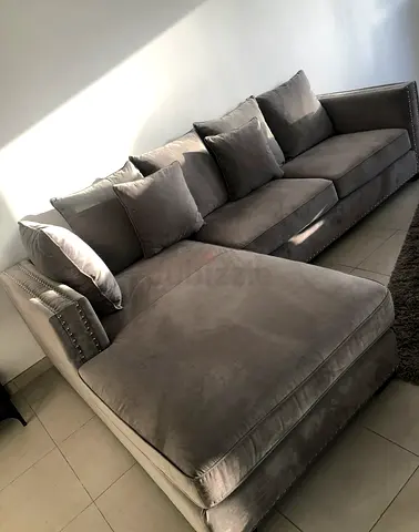 Large Grey Pan Home L-Shaped Sofa with Chaise — Good Condition
