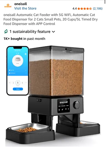 Oneisall Automatic Cat Feeder with 5G/2.4G  WiFi, Automatic Cat Food Dispenser for TWO pets, 20
