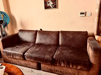 3-Seater Brown Velvet Sofa - Used, Comfortable