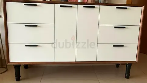 Wooden Sideboard / Console Cabinet with White Drawers - Good Condition