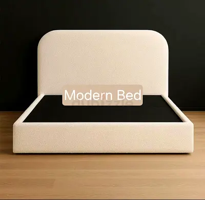 Modern Upholstered King Size Bed with Headboard - Neutral Cream