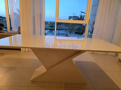Modern White Gloss Dining Table with Geometric Base