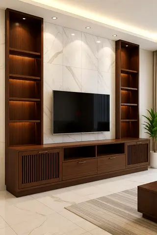 TV Entertainment Unit with Built-in Shelves