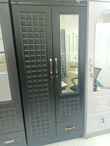 Dark Wooden 2-Door Wardrobe with Mirror and Drawer