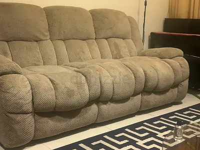 Comfortable 3-seater recliner sofa in beige fabric