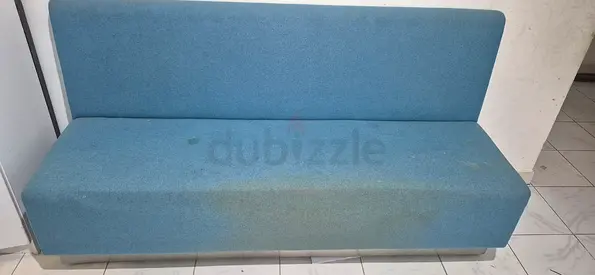 Used blue fabric three-seater sofa / bench - simple modern design