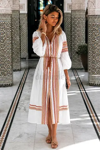Zara Boho Embroidery Dress With Belt