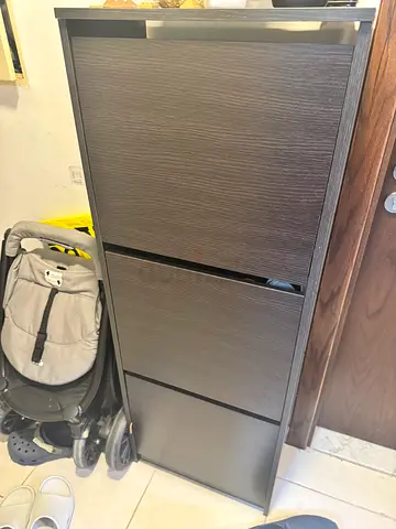 IKEA - BISSA Shoe cabinet with 3 compartments, black-brown