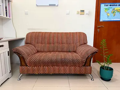Single  and Double Large Upholstered Armchair in Brown Checkered Fabric (2+1)
