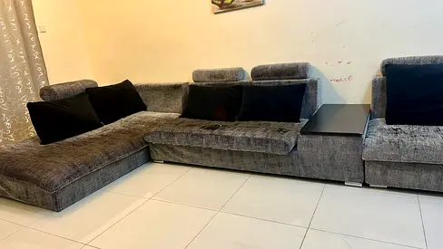 Large L-shaped Grey Fabric Sofa with Chaise (Good Condition)