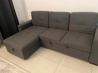 Comfortable L-shaped Grey Fabric Sofa with Storage (3-seater + Chaise)