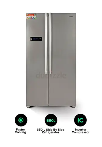 Geepas 650L Side-by-Side No-Frost Refrigerator — Silver, Inverter Compressor