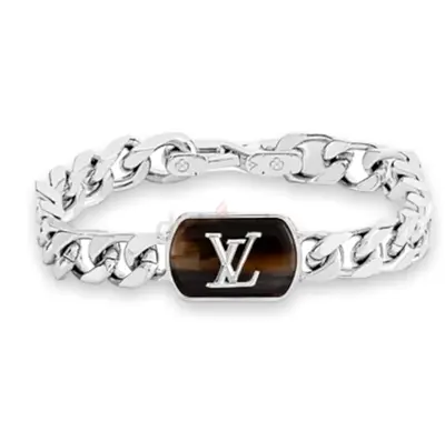 Louis Vuitton Silver Chain Bracelet with LV Logo Centerpiece
