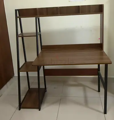 Wooden Computer Desk with Built-in Shelves and Hutch - Good Condition