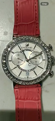 Ladies Pink Leather Chronograph Watch with Crystal Bezel