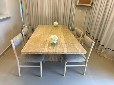 Selling luxury pure marble dining tablw with six chairs like  new