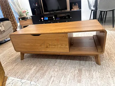 Solid Wood Mid-Century Modern Coffee Table with Drawer