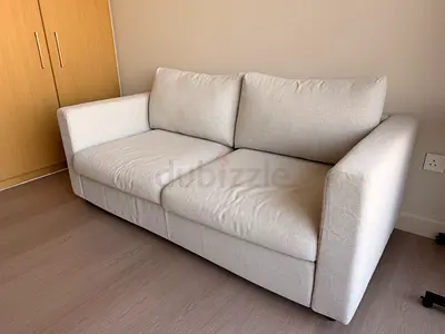 Comfortable 2-Seater Light Beige Fabric Sofa/Bed Foldable — Good Condition