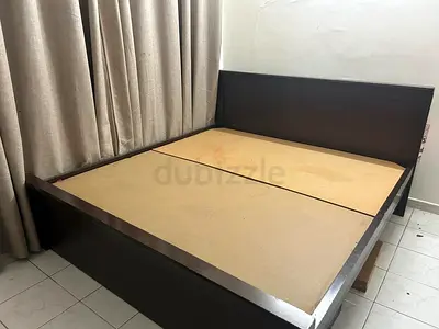 Used Double Bed Frame with Headboard - Dark Wood Finish with mattresd
