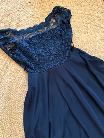 Navy Lace Top Skater Dress - Short M