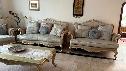 Home Centre Luxury Beige Sofa Set (2 Sofas + 2 Chairs)