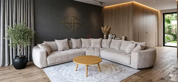 ChattelsMore Corner Sofa Beige Large Light beige Curved Sectional Sofa — Comfortable Modern Design