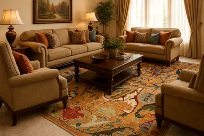 2.5 x 3m Gold rusted kawros afghan Handwoven Oriental Rug carpet living room carpet