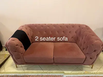 Pink Velvet 2-Seater Tufted Sofa with Gold Legs