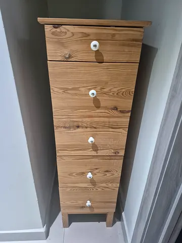 Slim Pine Tallboy Chest of Drawers with Knob Handles