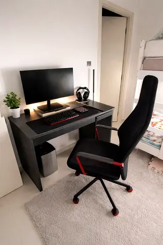 Compact Black Computer Desk with Ergonomic Office Chair — Good Condition