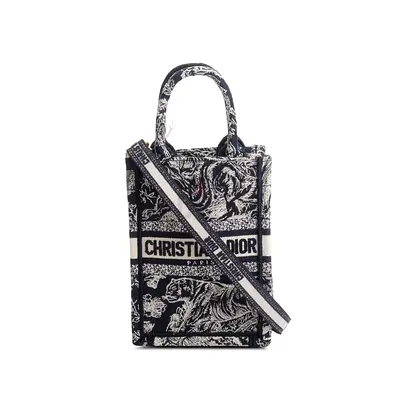 Authentic Christian Dior 2022 Black Canvas Toile de Jouy Embroidered Mini Book Tote Bag