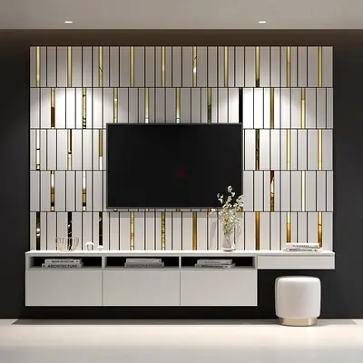 White and gold media wall panel