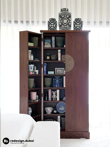 VINTAGE CHINESE STORAGE CABINET or display armoire or bookshelf or bookcase in solid wood walnut