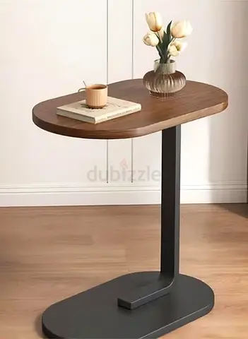 Modern C-Shaped Wood Side Table - Gold Frame