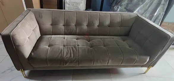 3-Seater Upholstered Sofa in Grey Velvet with Gold Legs  2-Seater Upholstered Sofa in Grey Velvet w