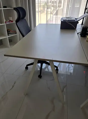 Grey study desk with trestle legs – good condition + Office Chair