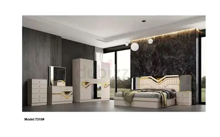 Modern Beige Bedroom Set with Bed, Wardrobe, Dressers and Nightstands (Model 7310#)
